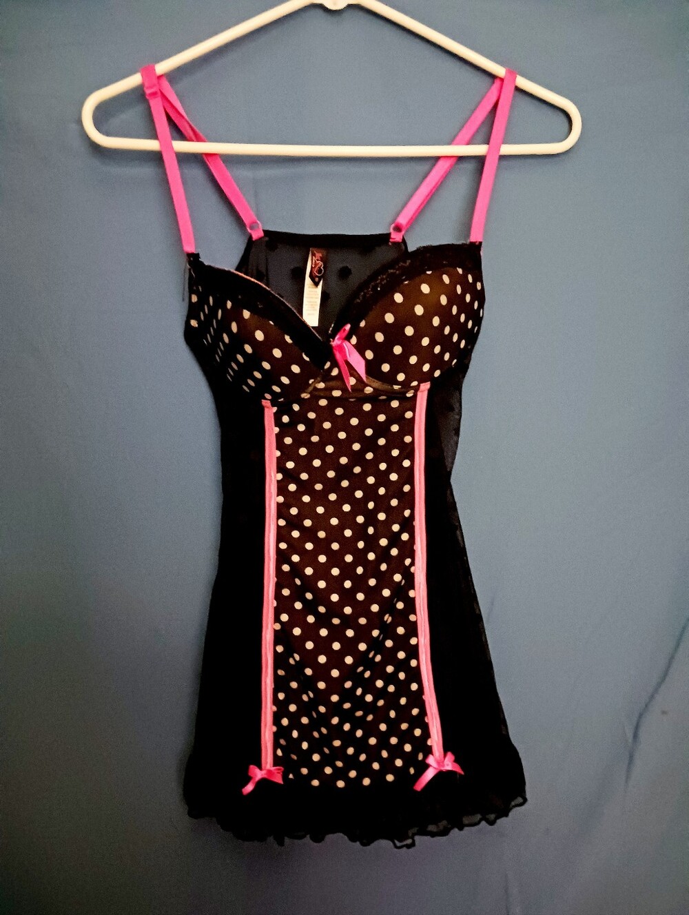 Black & Pink Polka Dot Chemise Lingerie